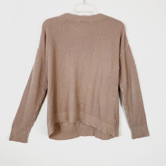 Loft Tan Ribbed Knit Pocket Front Sweater - Picture 3 of 5